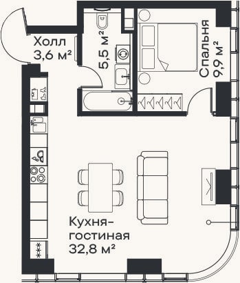 Планировка: 2-к, 51,8 м²
