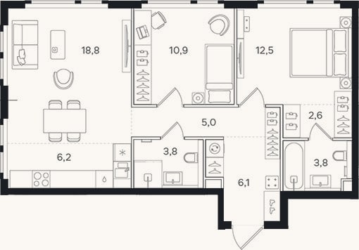 Планировка: 3-к, 69,7 м²
