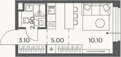 Планировка: Студия, 21,1 м²