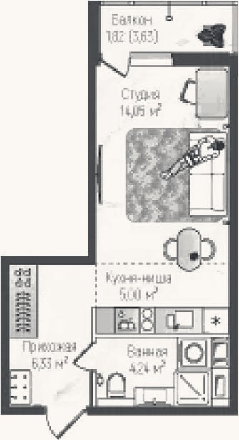 Планировка: Студия, 29,2 м²