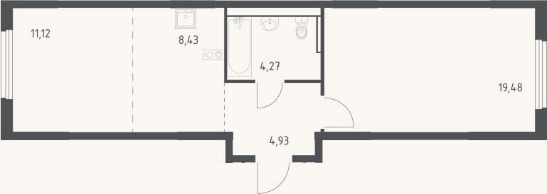 Планировка: 2-к, 48,2 м²