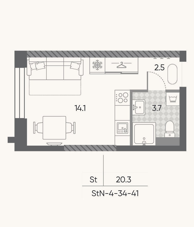 Планировка: Студия, 20,3 м²