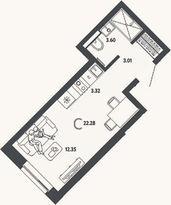 Планировка: Студия, 22,3 м²