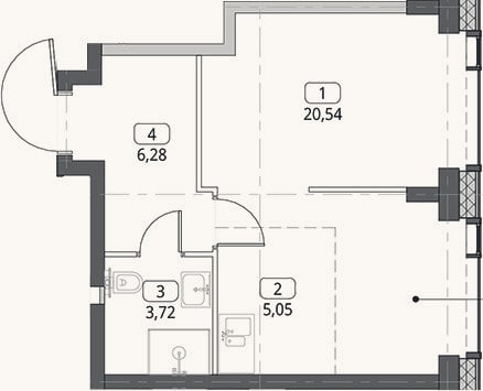 Планировка: Студия, 35,6 м²