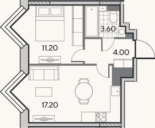 Планировка: 2-к, 36 м²