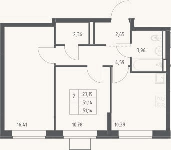 Планировка: 2-к, 51,1 м²
