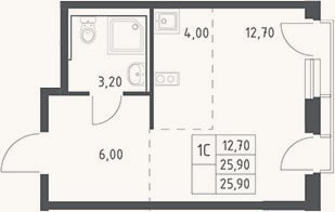 Планировка: Студия, 25,9 м²