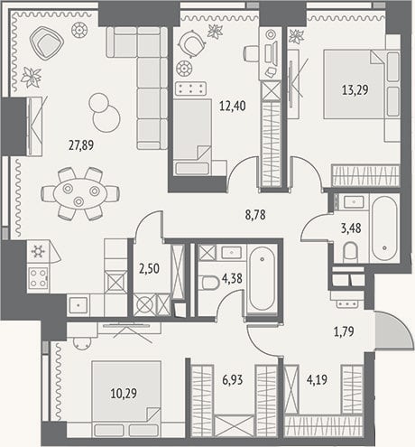 Планировка: 4+ к, 98,5 м²