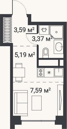 Планировка: Студия, 19,7 м²