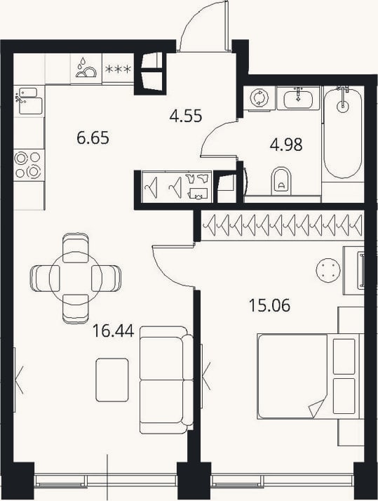 Планировка: 2-к, 47,7 м²