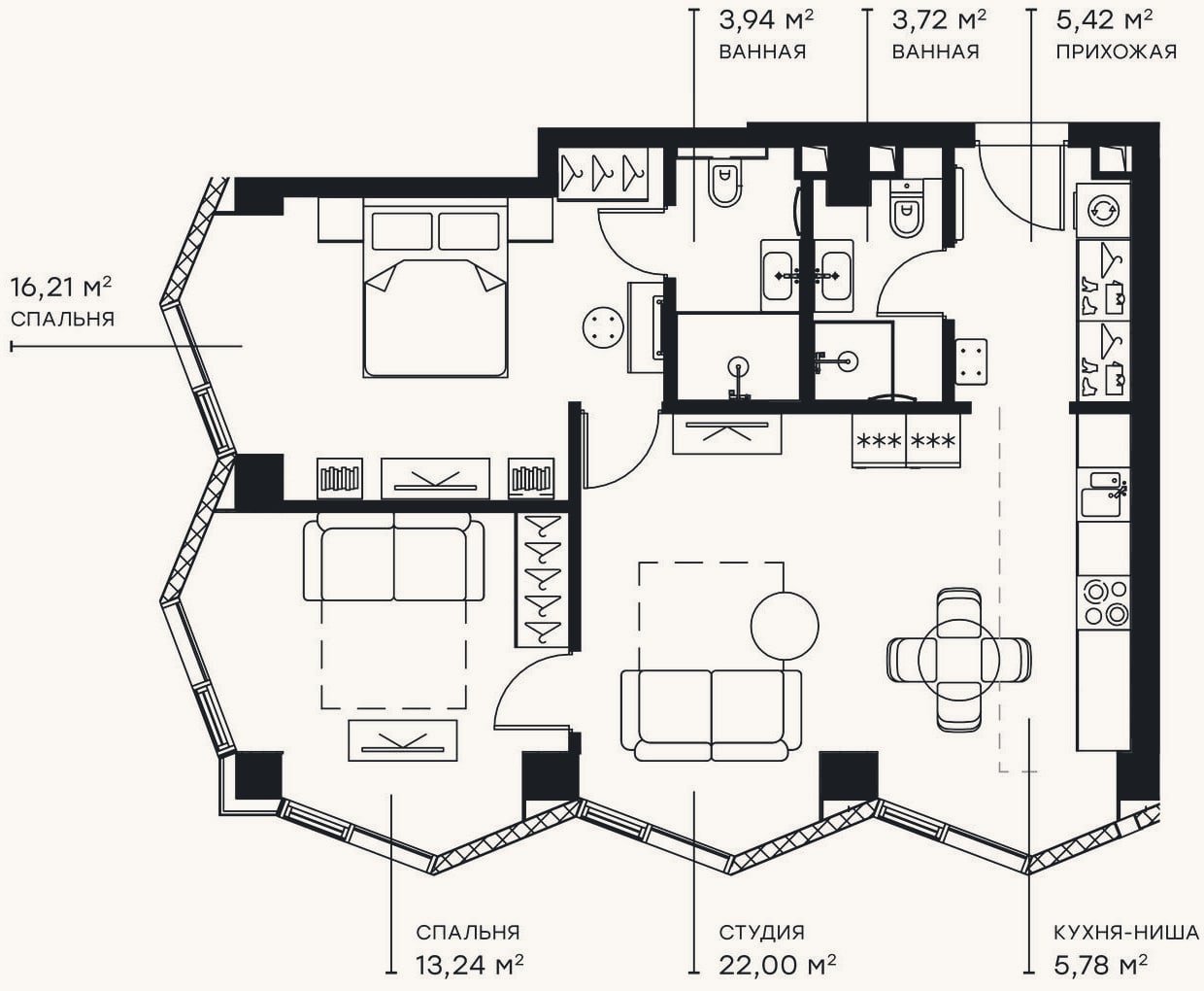 Планировка: 3-к, 70,3 м²