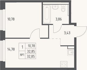 Планировка: 2-к, 32,9 м²