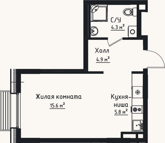 Планировка: Студия, 30,6 м²