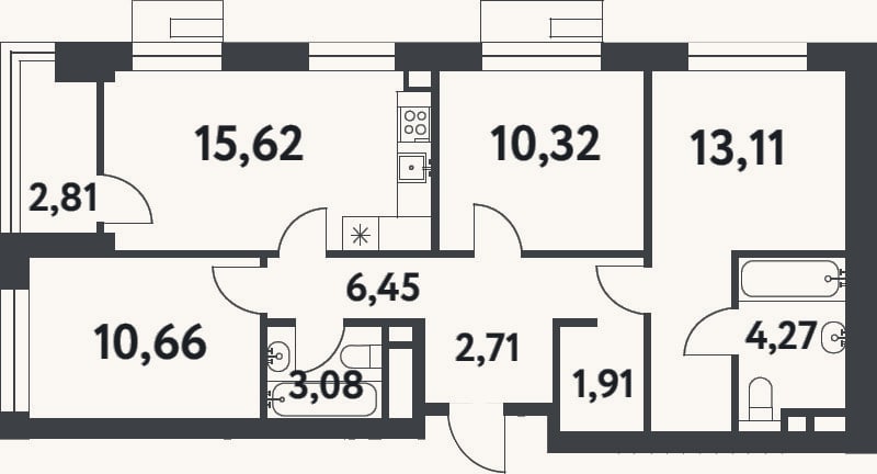 Планировка: 3-к, 68,1 м²