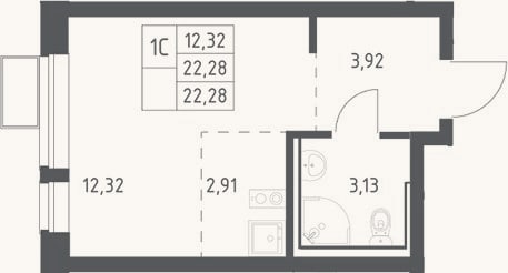 Планировка: Студия, 22,3 м²