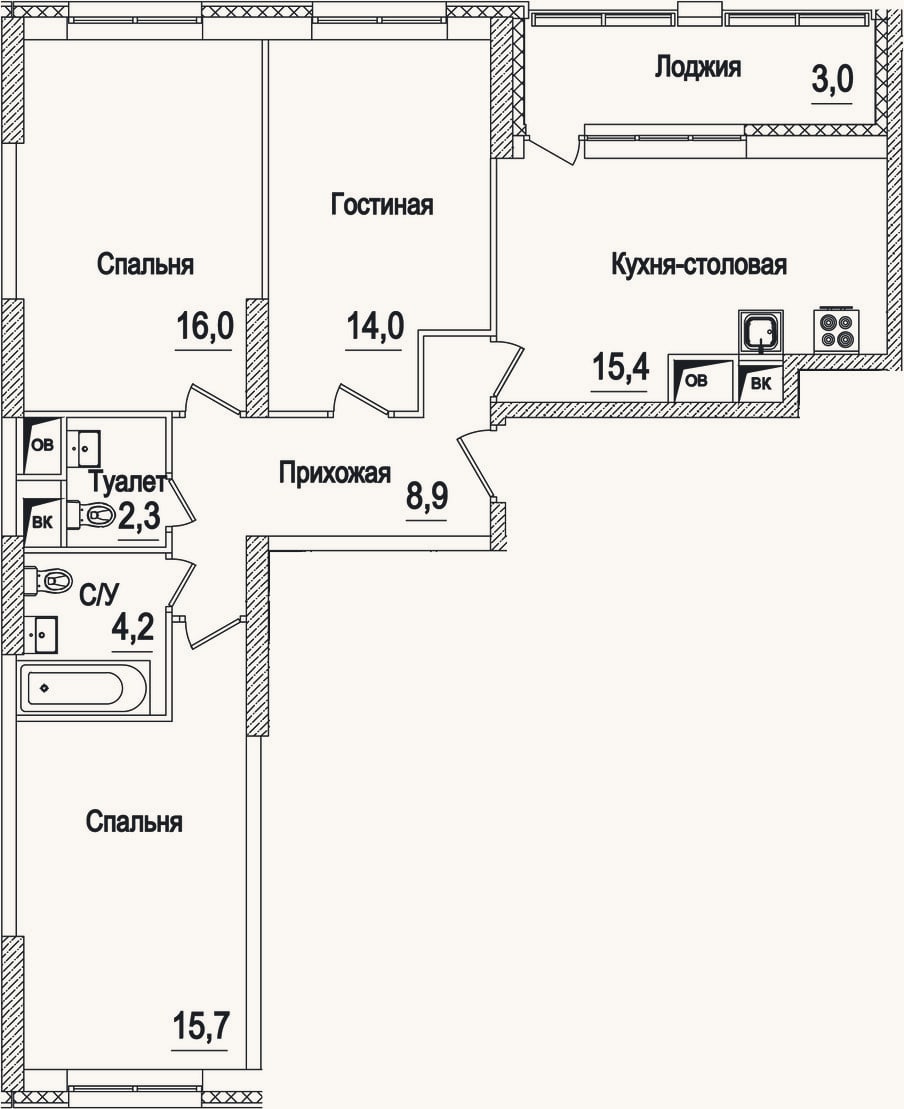 Планировка: 4+ к, 76,5 м²