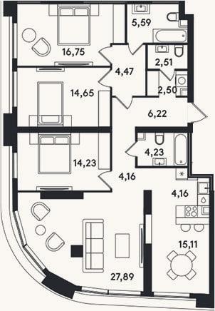 Планировка: 4+ к, 122,5 м²