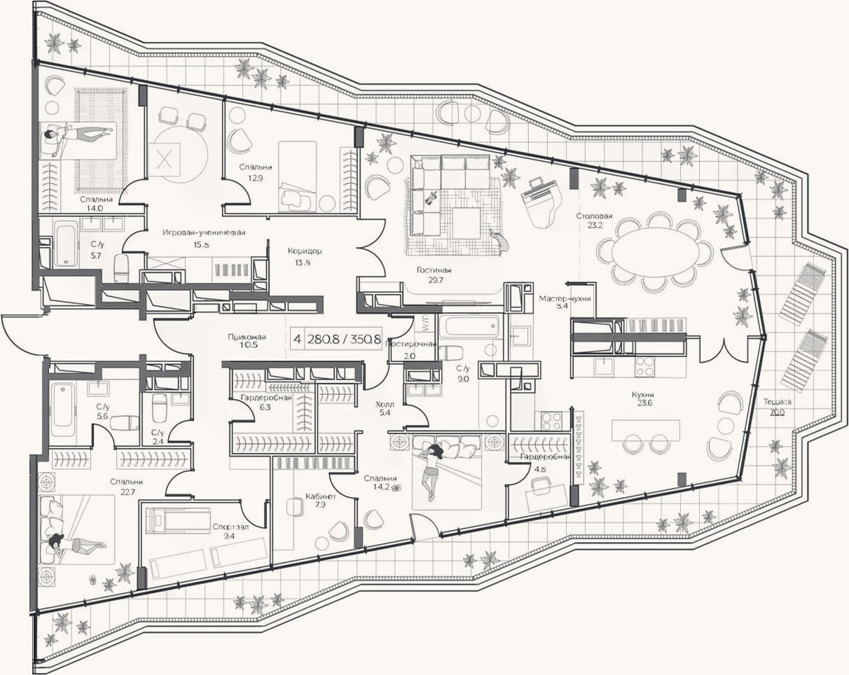 Планировка: 4+ к, 279,4 м²