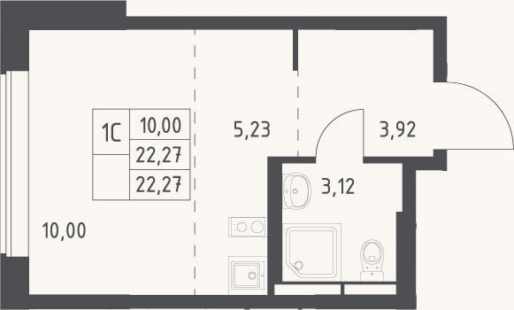 Планировка: Студия, 22,3 м²