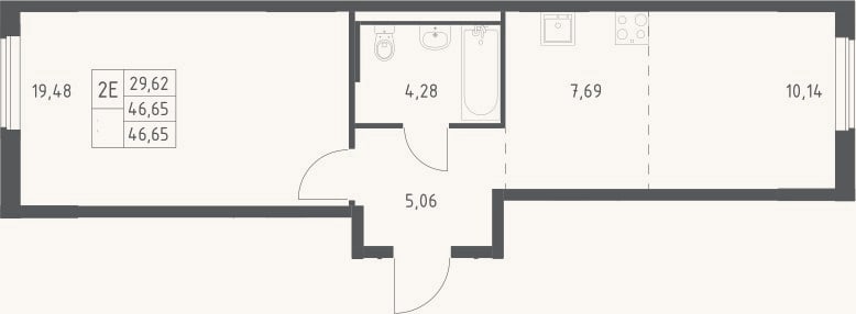 Планировка: 2-к, 46,7 м²