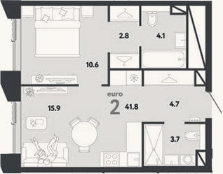 Планировка: 2-к, 41,8 м²