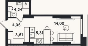 Планировка: Студия, 31,1 м²