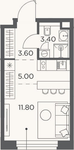Планировка: Студия, 23,8 м²