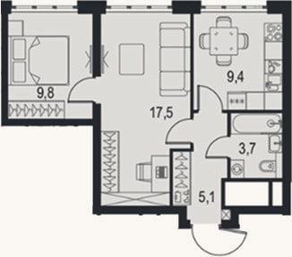Планировка: 2-к, 45,5 м²