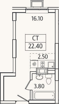 Планировка: Студия, 22,4 м²