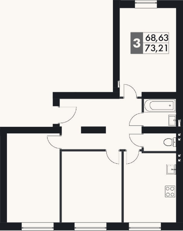 Планировка: 3-к, 73,4 м²