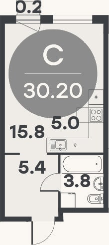 Планировка: Студия, 30 м²