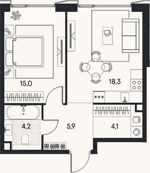 Планировка: 2-к, 47,5 м²