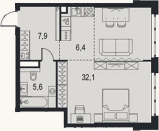 Планировка: Студия, 52 м²