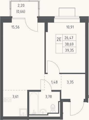 Планировка: 2-к, 38,7 м²