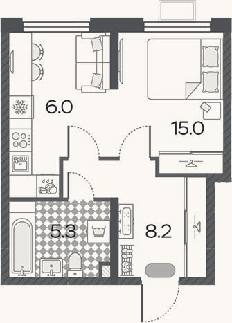 Планировка: Студия, 34,5 м²