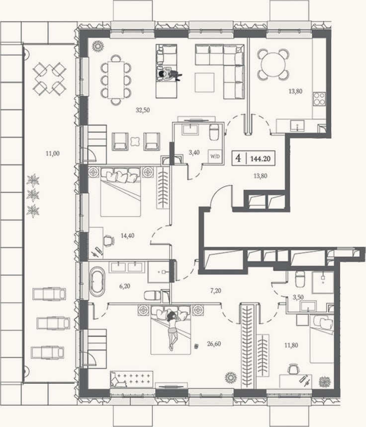 Планировка: 4+ к, 133,2 м²