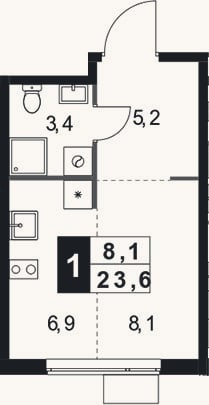 Планировка: Студия, 23,6 м²