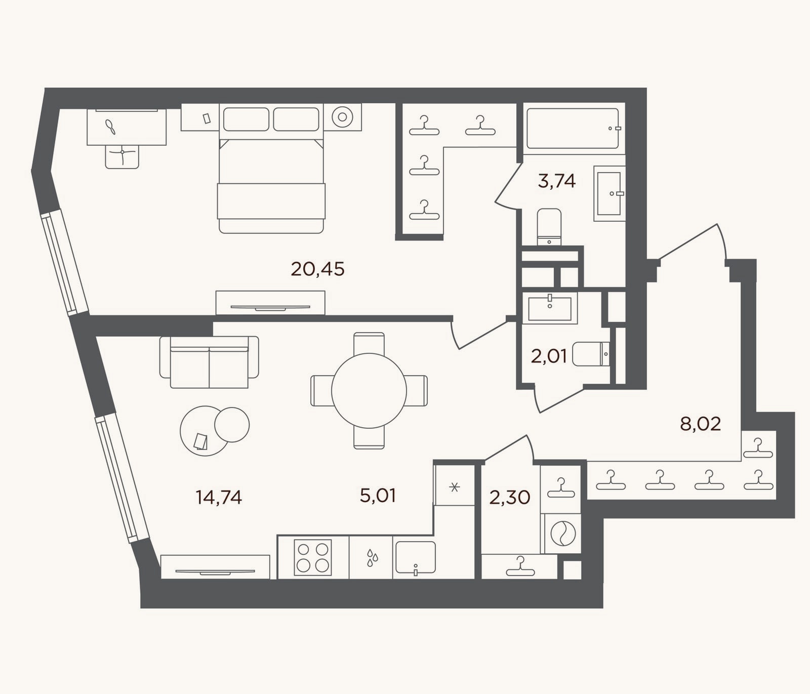 Планировка: 2-к, 56,3 м²