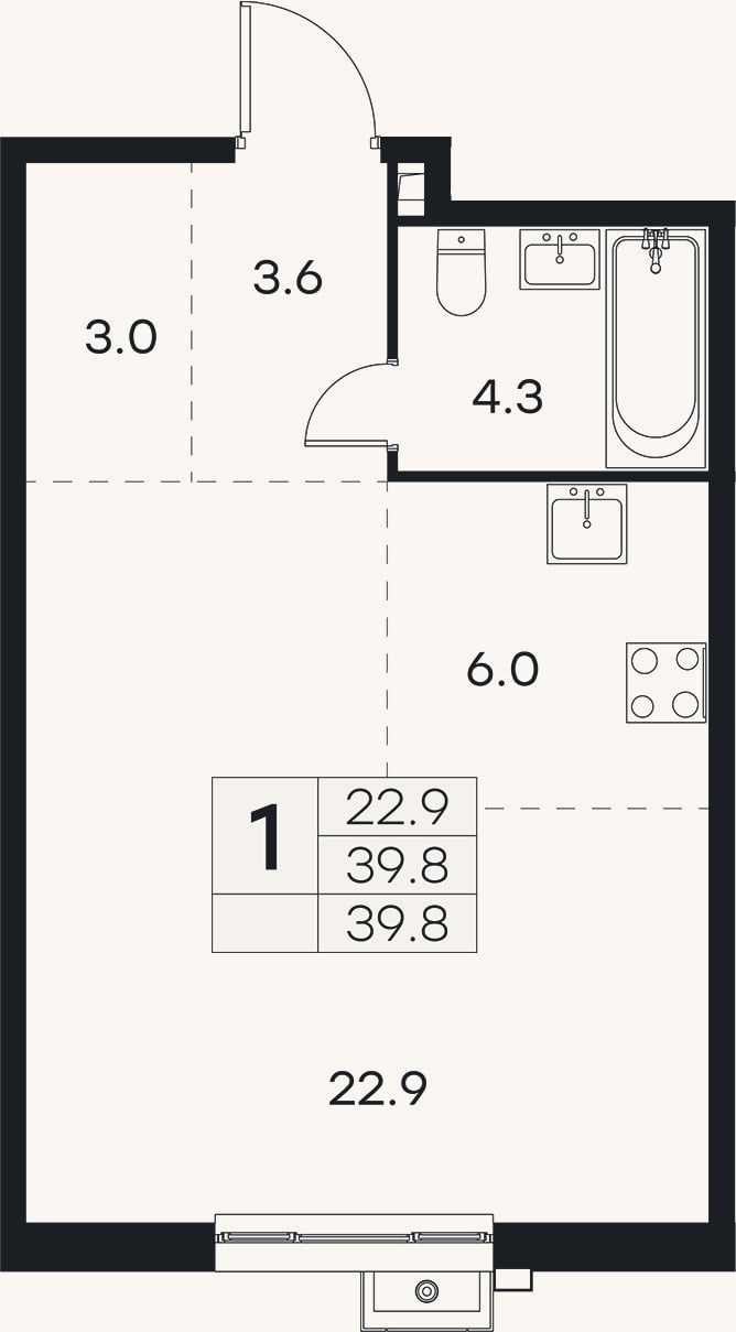 Планировка: Студия, 39,8 м²