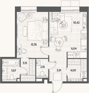 Планировка: 2-к, 47,2 м²