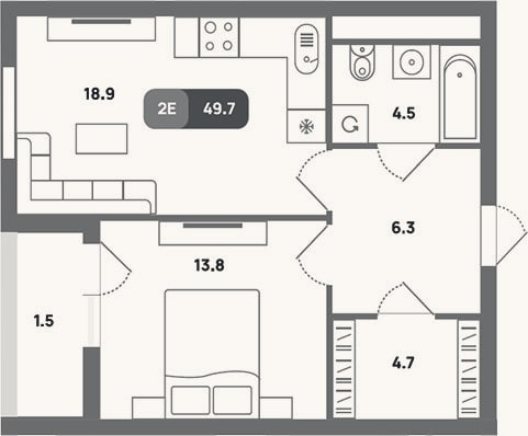Планировка: 2-к, 48,2 м²