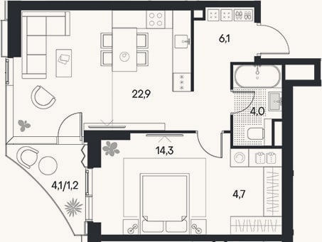 Планировка: 2-к, 52 м²