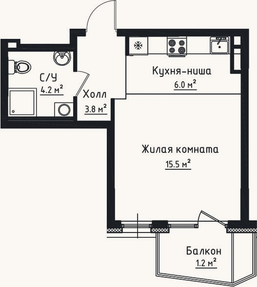 Планировка: Студия, 29,5 м²