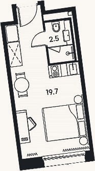 Планировка: Студия, 22,2 м²