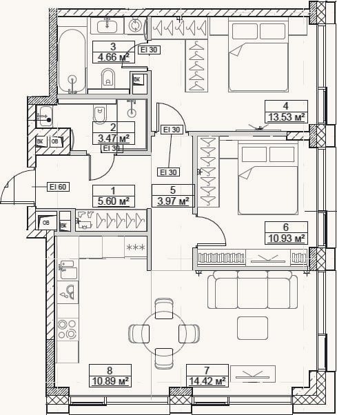 Планировка: 3-к, 67,5 м²