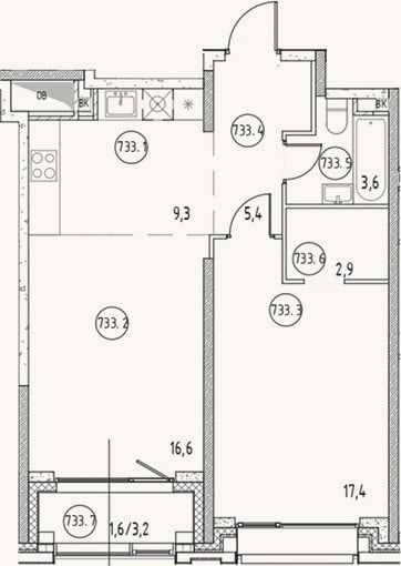 Планировка: 2-к, 55,2 м²