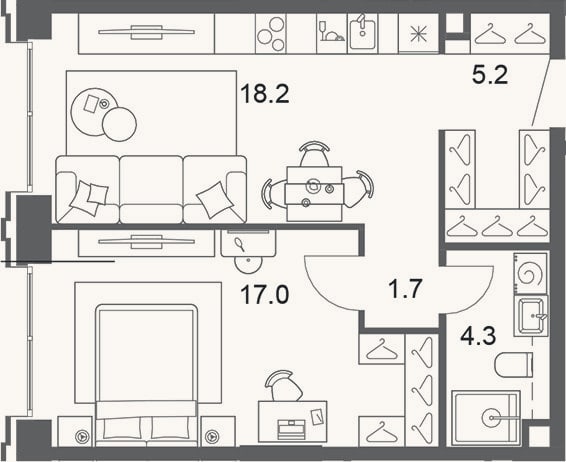 Планировка: 2-к, 46,4 м²