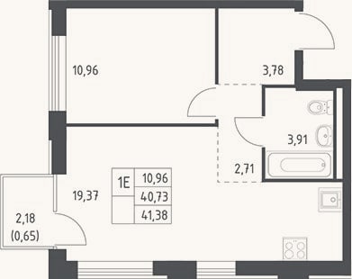 Планировка: 2-к, 40,7 м²
