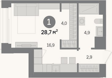 Планировка: Студия, 28,7 м²