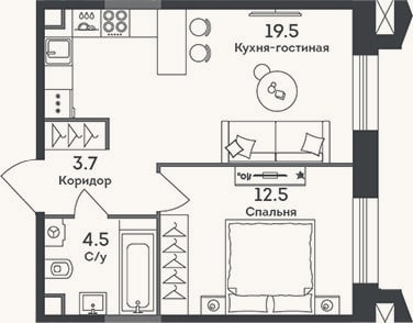 Планировка: 2-к, 40,2 м²